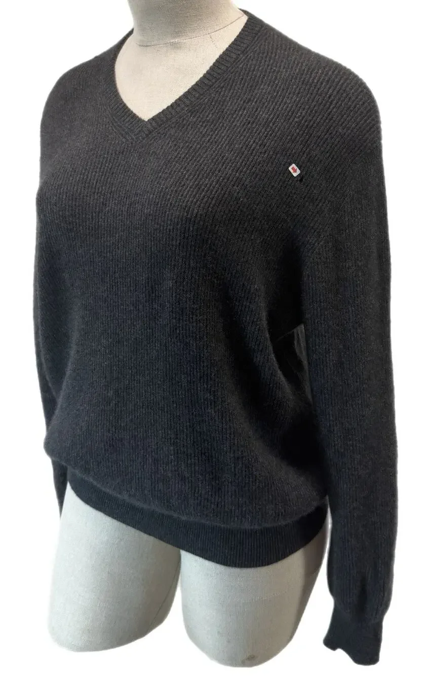 Dorce Pure 100% Cashmere 2-ply Gray V-Neck Sweater Pullover Luxury Knit XXL
